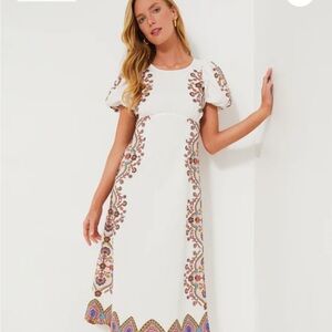 Tuckernuck White Midi Dress with Multicolor Embroidery